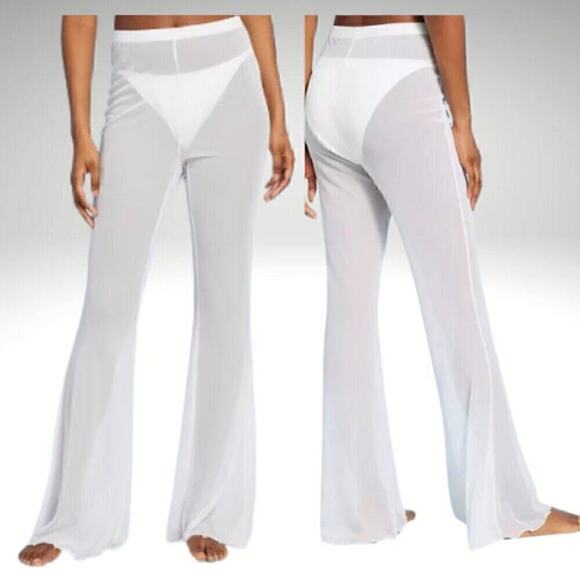 72.🆕 Wild Fable Mesh High Waist Flared Scalloped Hem Cover Up Pants White NWT - Picture 1 of 4